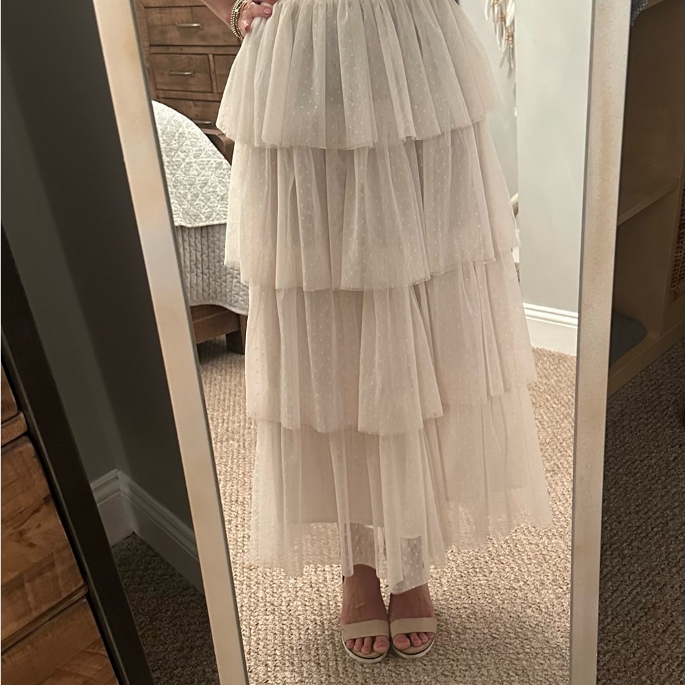 Vici Cream Layered Maxi Skirt